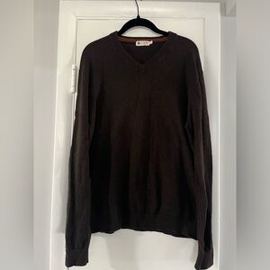 J. Crew Cashmere Cotton Blend Men's Dark Brown V-Neck Sweater Preppy Large